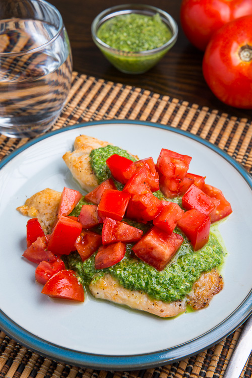 Parmesan Crusted Pesto Tilapia Bruschetta Parmesan Crusted Pesto Tilapia Bruschetta