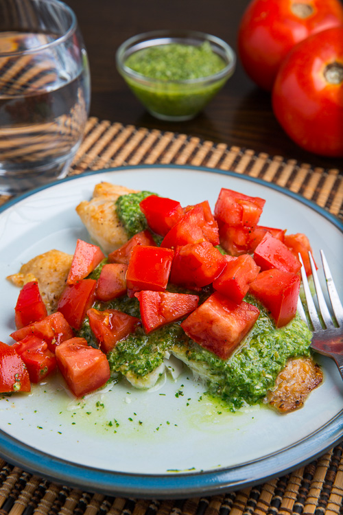 Parmesan Crusted Pesto Tilapia Bruschetta Parmesan Crusted Pesto Tilapia Bruschetta