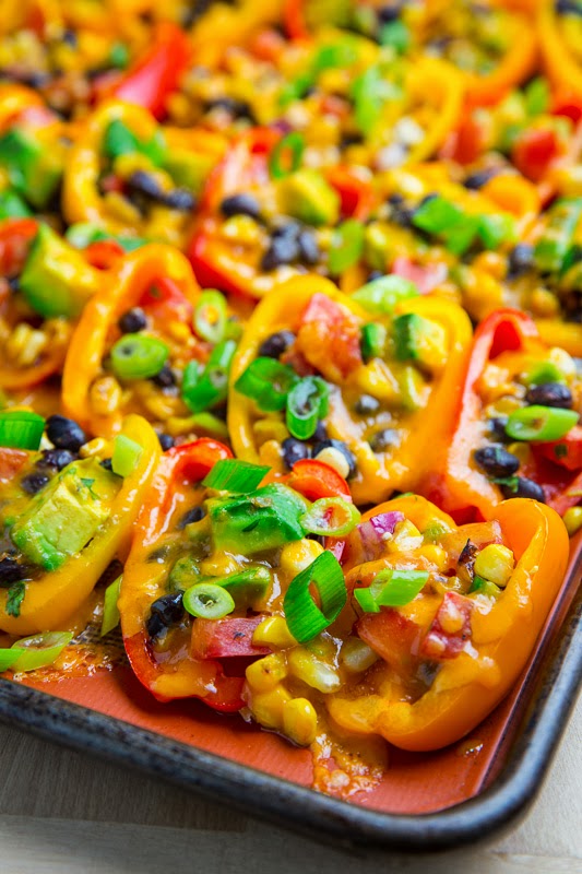 Mini Pepper Nachos with Corn, Black Beans and Avocado