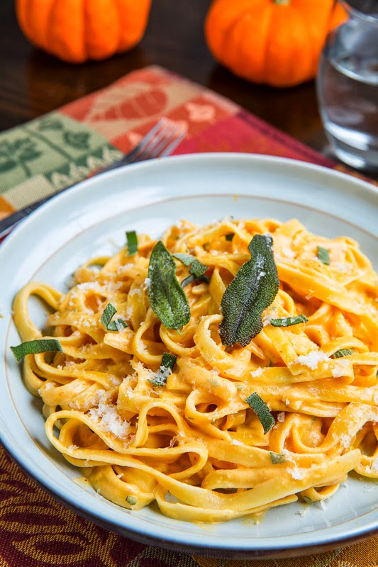 Pumpkin Goat Cheese Fettuccine Alfredo with Crispy Fried Sage Pumpkin Goat Cheese Fettuccine Alfredo with Crispy Fried Sage