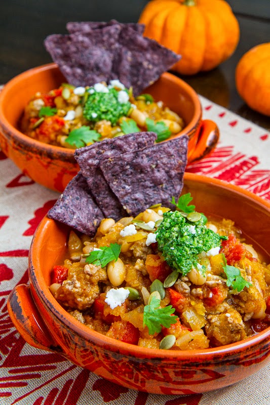 Pumpkin and White Bean Turkey Chili with Kale and Pepita Salsa Pumpkin and White Bean Turkey Chili with Kale and Pepita Salsa