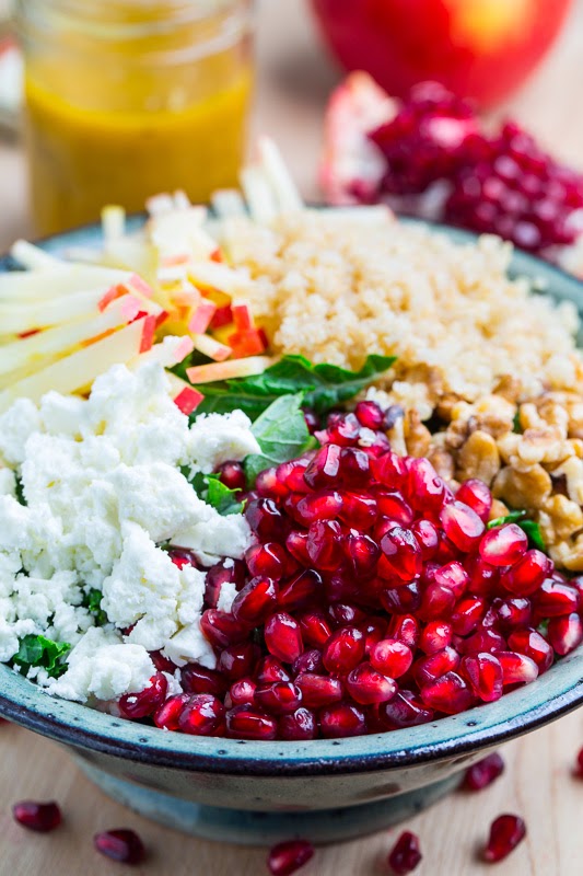 Apple and Pomegranate Quinoa and Kale Salad with Feta in a Curried Maple Dijon Dressing Apple and Pomegranate Quinoa and Kale Salad with Feta in a Curried Maple Dijon Dressing