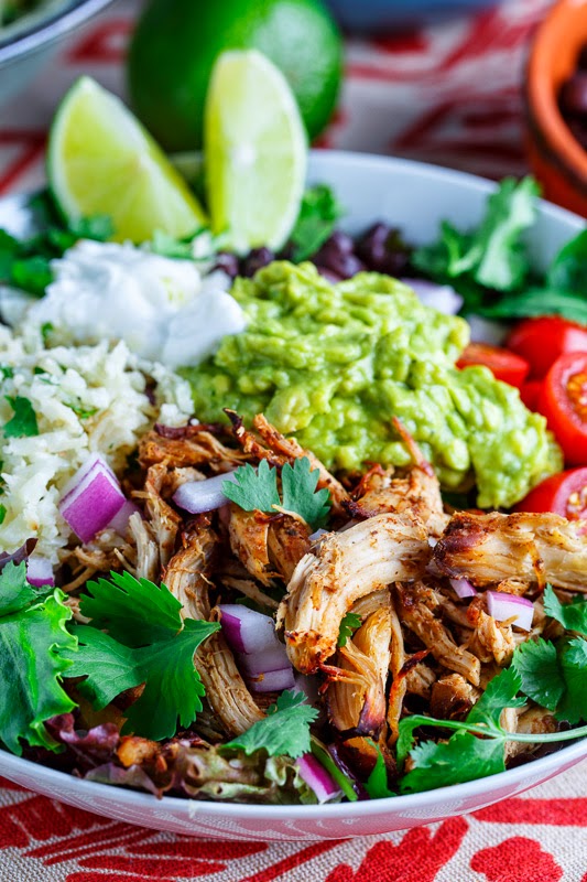 Chicken Carnitas Burrito Bowl with Cilantro Lime Cauliflower Rice Chicken Carnitas Burrito Bowl with Cilantro Lime Cauliflower Rice