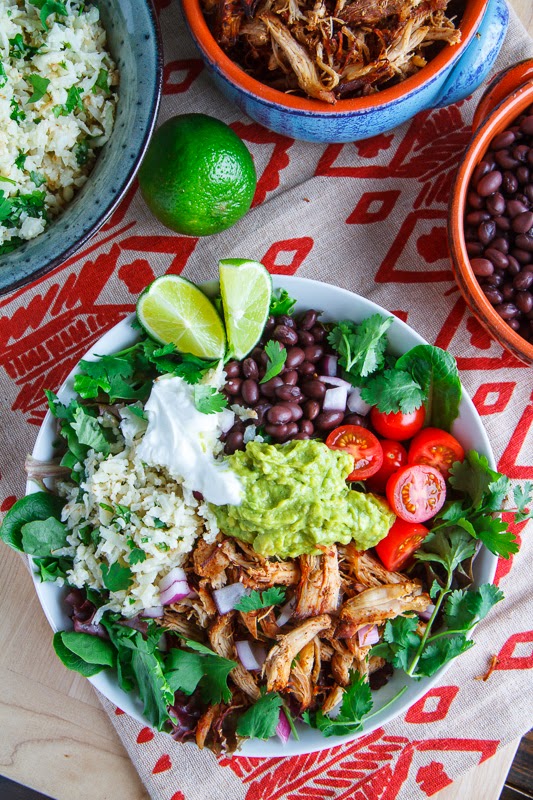 Chicken Carnitas Burrito Bowl with Cilantro Lime Cauliflower Rice Chicken Carnitas Burrito Bowl with Cilantro Lime Cauliflower Rice