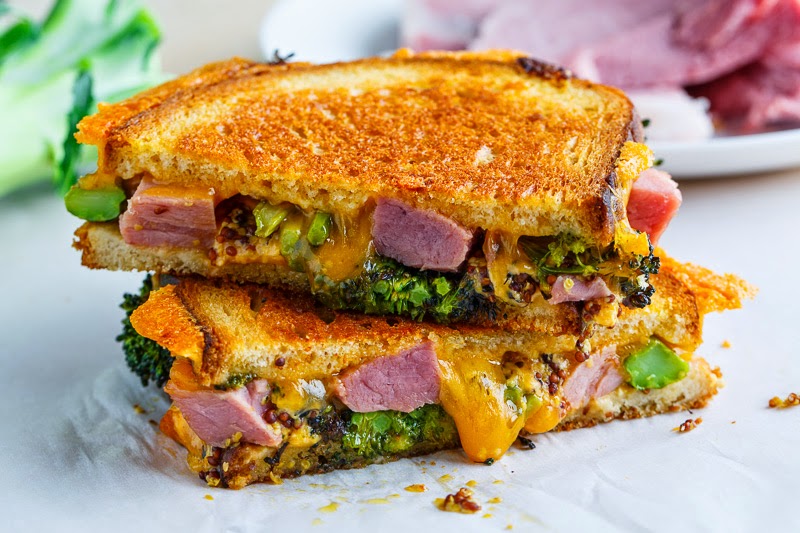 Roasted Broccoli, Ham and Cheddar Grilled Cheese