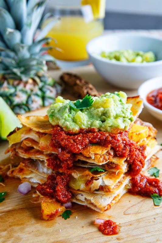 Quesadillas al Pastor with Pineapple Salsa and Pineapple Guacamole