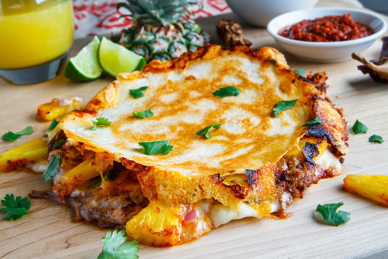 Quesadillas al Pastor with Pineapple Salsa and Pineapple Guacamole Quesadillas al Pastor with Pineapple Salsa and Pineapple Guacamole
