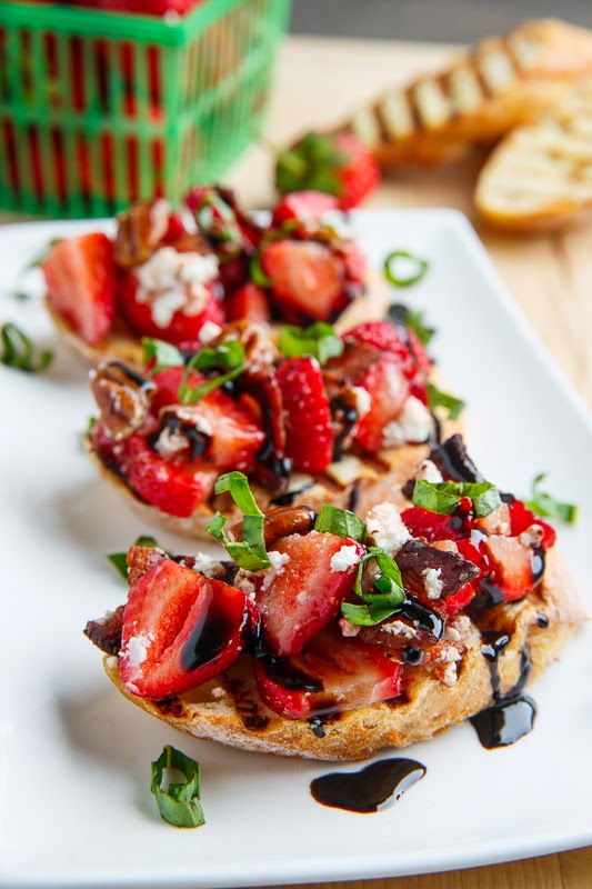 Strawberry Bruschetta with Bacon, Candied Pecans, Goat Cheese and Balsamic Drizzle Strawberry Bruschetta with Bacon, Candied Pecans, Goat Cheese and Balsamic Drizzle