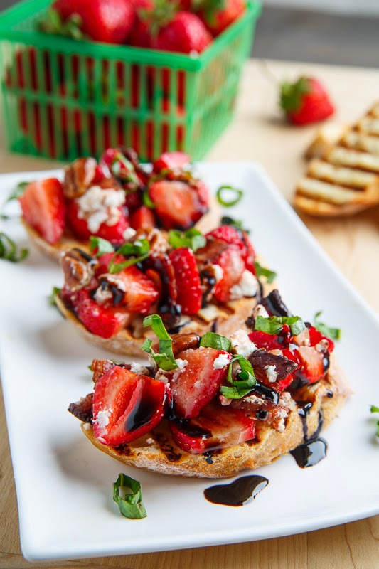 Strawberry Bruschetta with Bacon, Candied Pecans, Goat Cheese and Balsamic Drizzle Strawberry Bruschetta with Bacon, Candied Pecans, Goat Cheese and Balsamic Drizzle