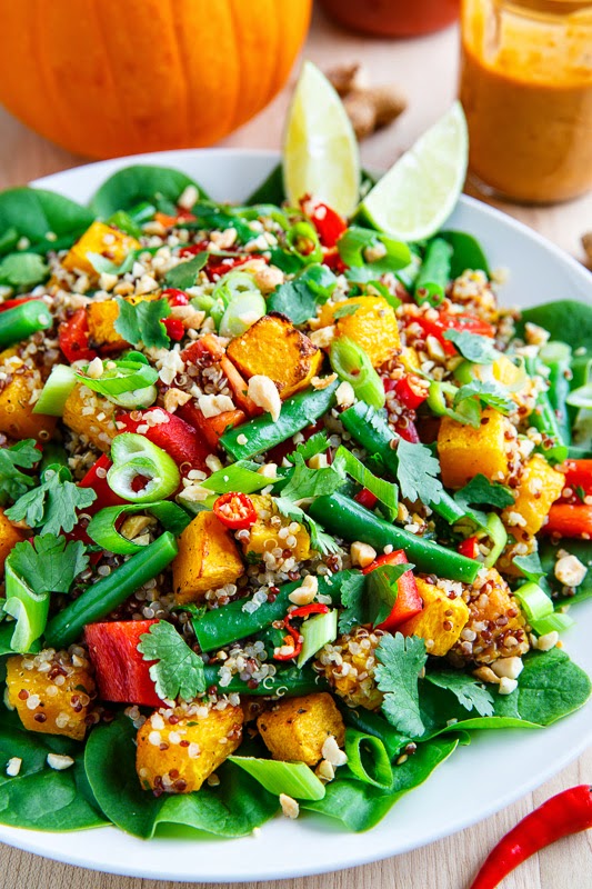 Roasted Pumpkin and Green Bean Quinoa Salad in Thai Peanut Dressing Roasted Pumpkin and Green Bean Quinoa Salad in Thai Peanut Dressing