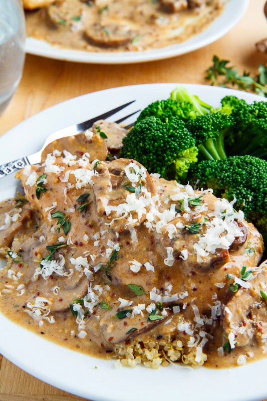 Chicken and Mushroom Skillet in a Creamy Asiago and Mustard Sauce Chicken and Mushroom Skillet in a Creamy Asiago and Mustard Sauce