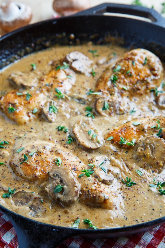 Chicken and Mushroom Skillet in a Creamy Asiago and Mustard Sauce Chicken and Mushroom Skillet in a Creamy Asiago and Mustard Sauce