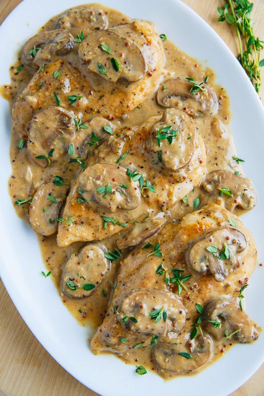 Chicken and Mushroom Skillet in a Creamy Asiago and Mustard Sauce Chicken and Mushroom Skillet in a Creamy Asiago and Mustard Sauce