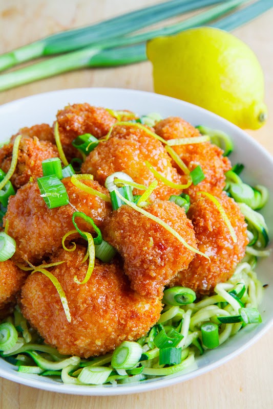 Crispy Honey Lemon Cauliflower on Chili and Garlic Stir Fried Zoodles Crispy Honey Lemon Cauliflower on Chili and Garlic Stir Fried Zoodles