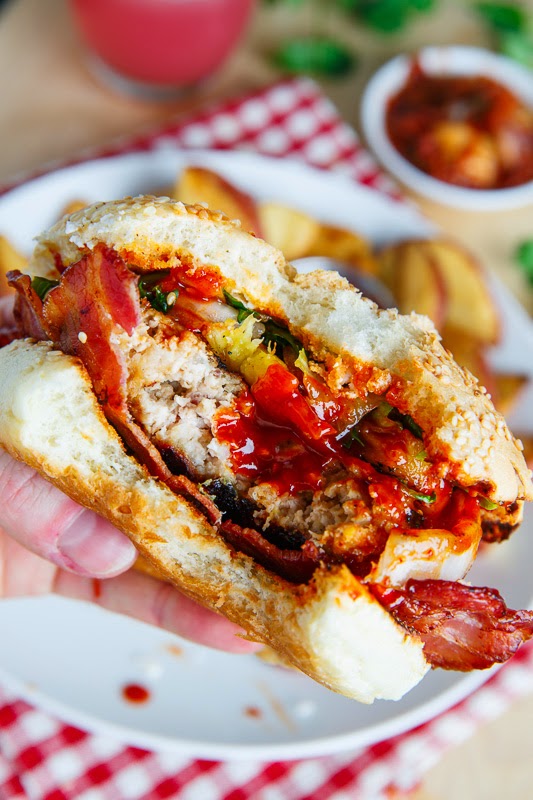 Korean BBQ Chicken Burgers with Grilled Pineapple and Gochujang BBQ Sauce Korean BBQ Chicken Burgers with Grilled Pineapple and Gochujang BBQ Sauce