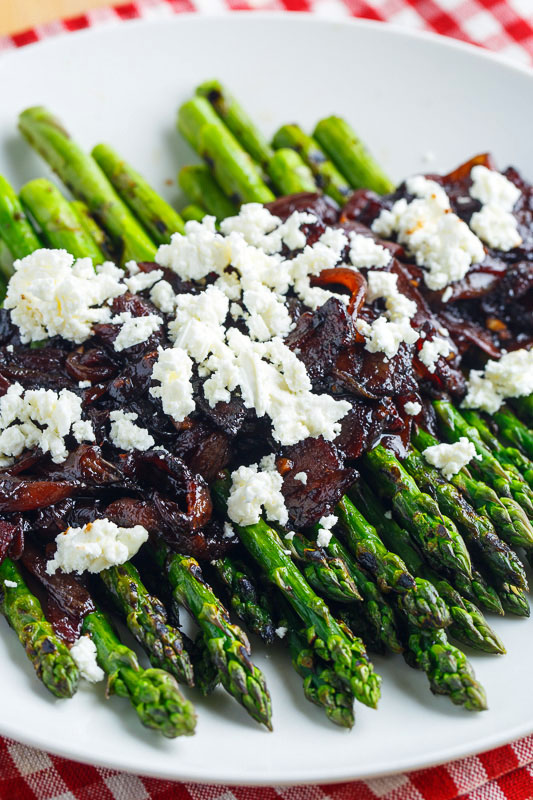 Grilled Asparagus with Bacon and Balsamic Caramelized Onions and Goat Cheese (aka Bacon Jam Asparagus) Grilled Asparagus with Bacon and Balsamic Caramelized Onions and Goat Cheese (aka Bacon Jam Asparagus)