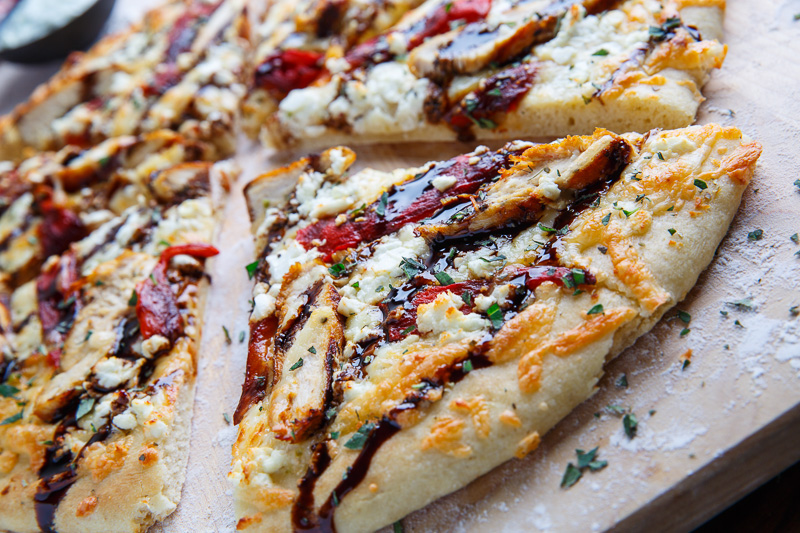 Mediterranean Grilled Chicken and Roasted Red Pepper Pizza with Feta and Balsamic Glaze Mediterranean Grilled Chicken and Roasted Red Pepper Pizza with Feta and Balsamic Glaze