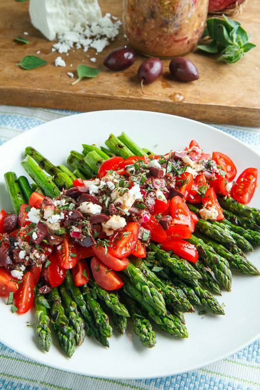 Grilled Asparagus and Tomatoes in a Kalamata Olive and Feta Vinaigrette Grilled Asparagus and Tomatoes in a Kalamata Olive and Feta Vinaigrette