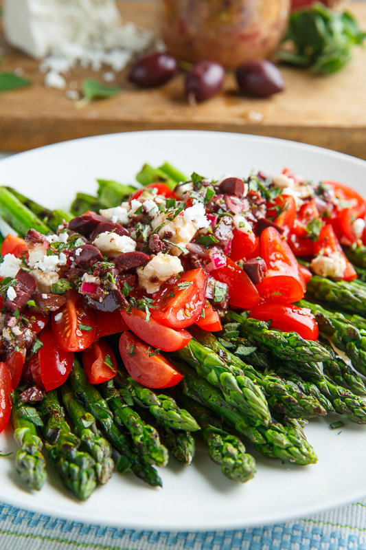 Grilled Asparagus and Tomatoes in a Kalamata Olive and Feta Vinaigrette Grilled Asparagus and Tomatoes in a Kalamata Olive and Feta Vinaigrette