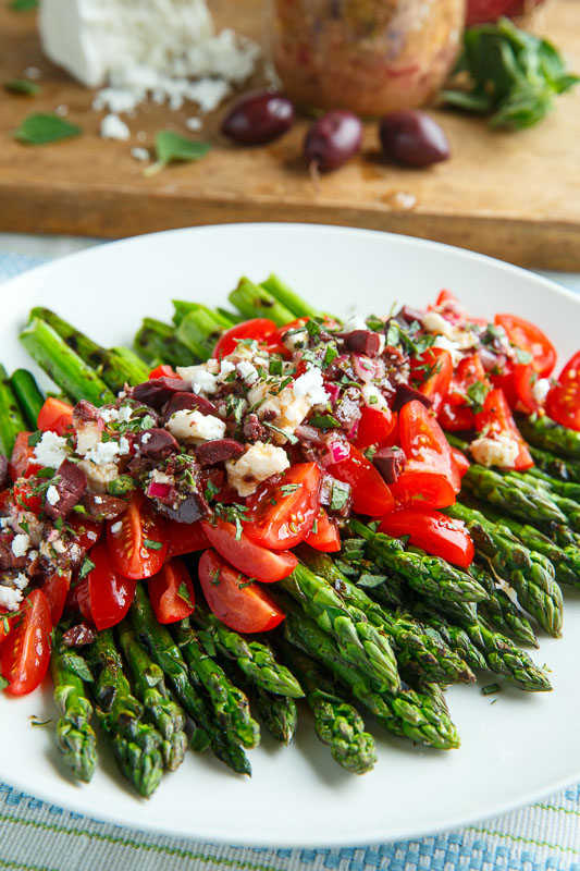 Grilled Asparagus and Tomatoes in a Kalamata Olive and Feta Vinaigrette Grilled Asparagus and Tomatoes in a Kalamata Olive and Feta Vinaigrette