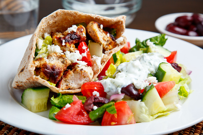 Grilled Chicken Souvlaki Salad with Creamy Feta and Dill Dressing Grilled Chicken Souvlaki Salad with Creamy Feta and Dill Dressing