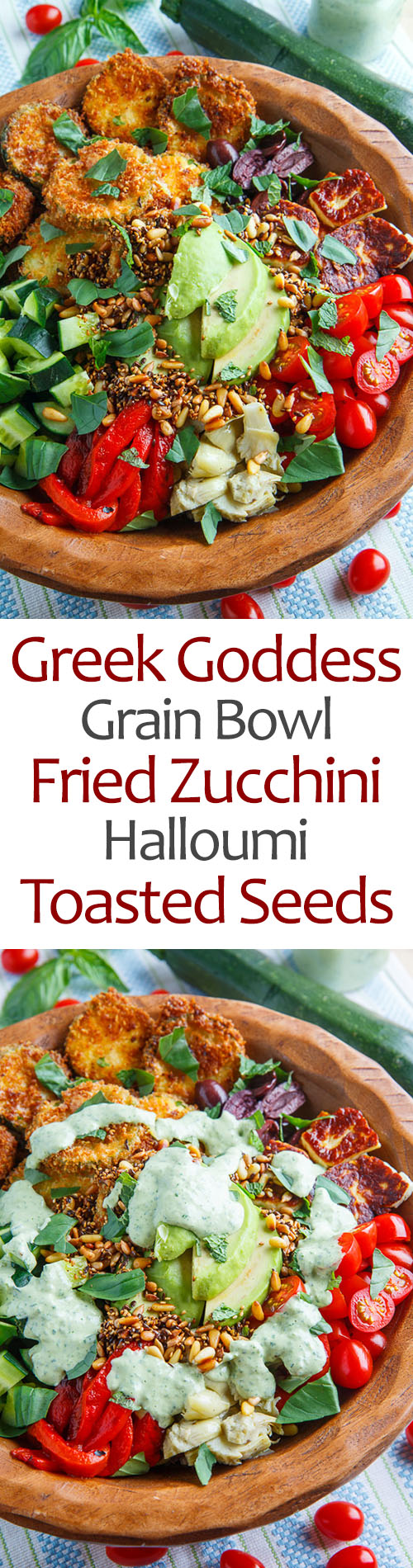 Greek Goddess Grain Bowl with Fried Zucchini, Halloumi and Toasted Seeds Greek Goddess Grain Bowl with Fried Zucchini, Halloumi and Toasted Seeds