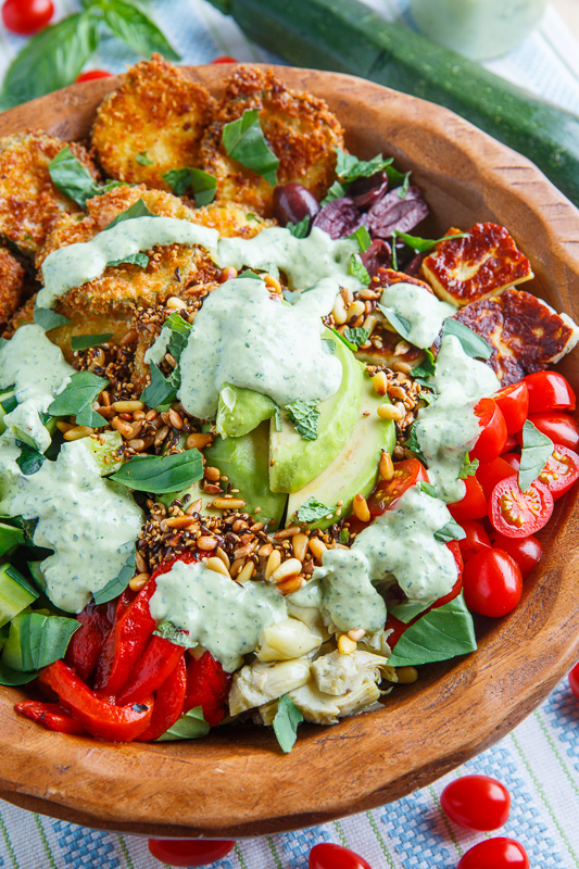 Greek Goddess Grain Bowl with Fried Zucchini, Halloumi and Toasted Seeds Greek Goddess Grain Bowl with Fried Zucchini, Halloumi and Toasted Seeds