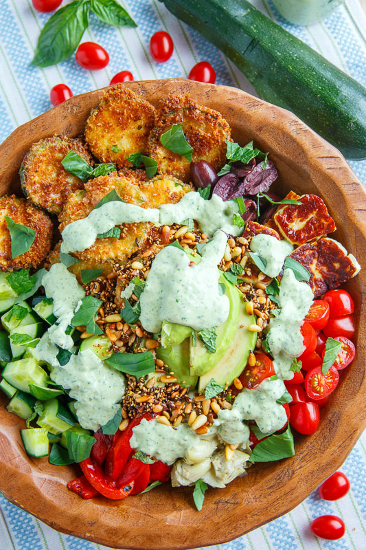 Greek Goddess Grain Bowl with Fried Zucchini, Halloumi and Toasted Seeds Greek Goddess Grain Bowl with Fried Zucchini, Halloumi and Toasted Seeds