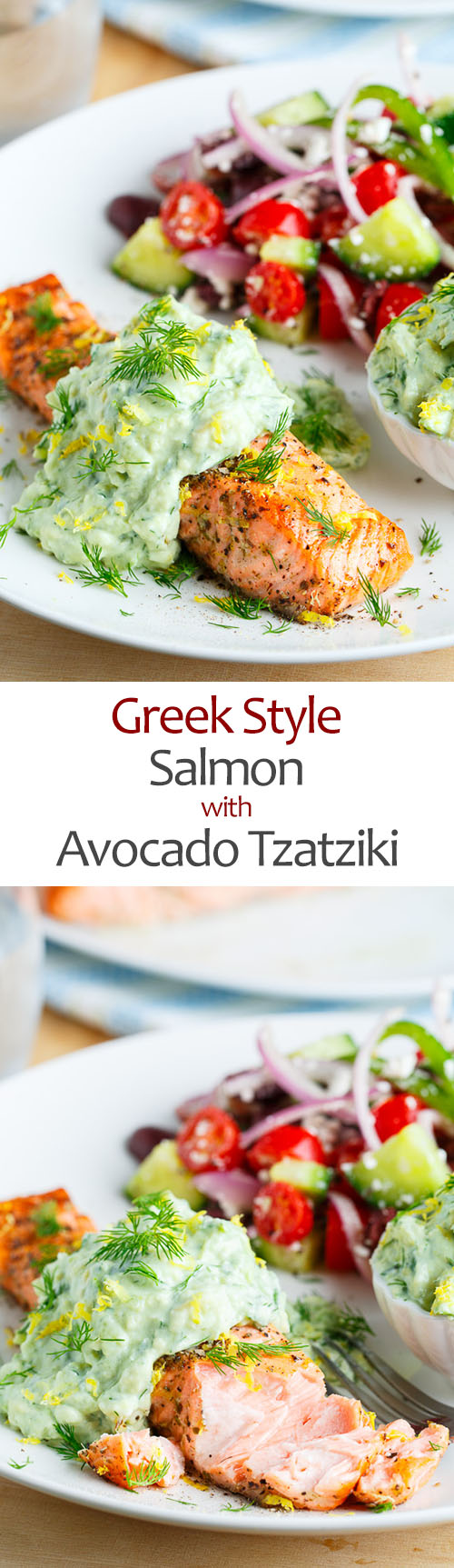 Greek Style Salmon with Avocado Tzatziki Greek Style Salmon with Avocado Tzatziki