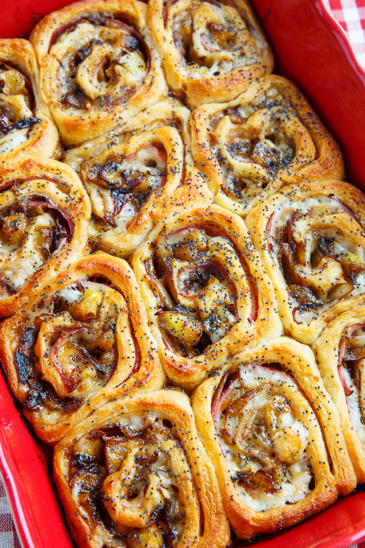 Ham and Cheese Rolls with Caramelized Pineapple and Onions Ham and Cheese Rolls with Caramelized Pineapple and Onions