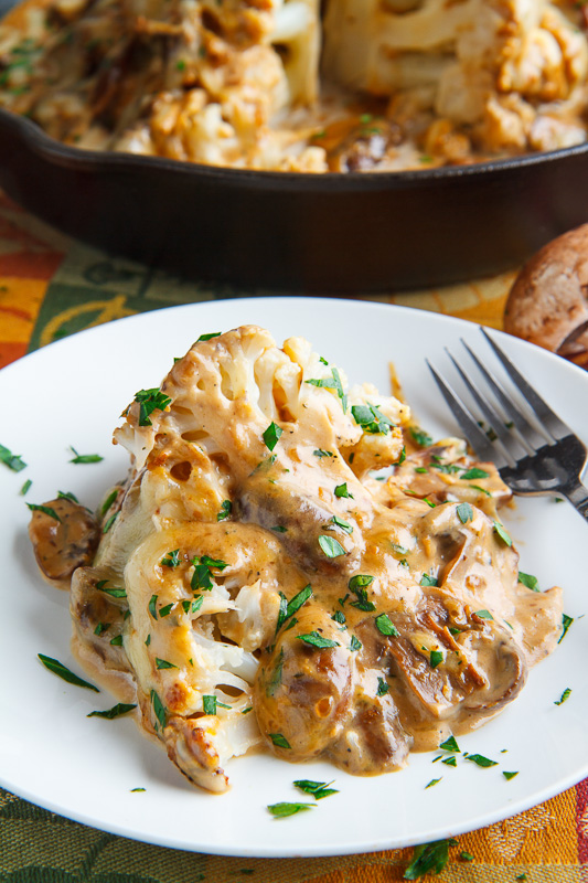 Roast Head of Cauliflower in Creamy Mushroom Sauce Roast Head of Cauliflower in Creamy Mushroom Sauce