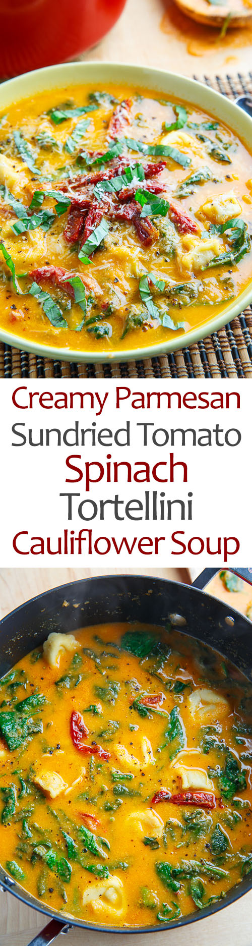 Creamy Parmesan Sundried Tomato and Spinach Tortellini Cauliflower Soup Creamy Parmesan Sundried Tomato and Spinach Tortellini Cauliflower Soup