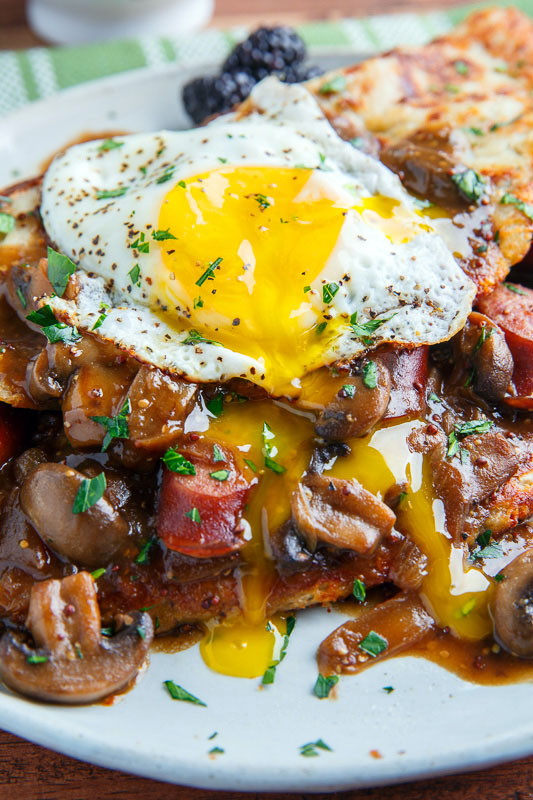 Boxty (Irish Potato Pancakes) with Bangers in a Guinness Mushroom and Onion Gravy Boxty (Irish Potato Pancakes) with Bangers in a Guinness Mushroom and Onion Gravy