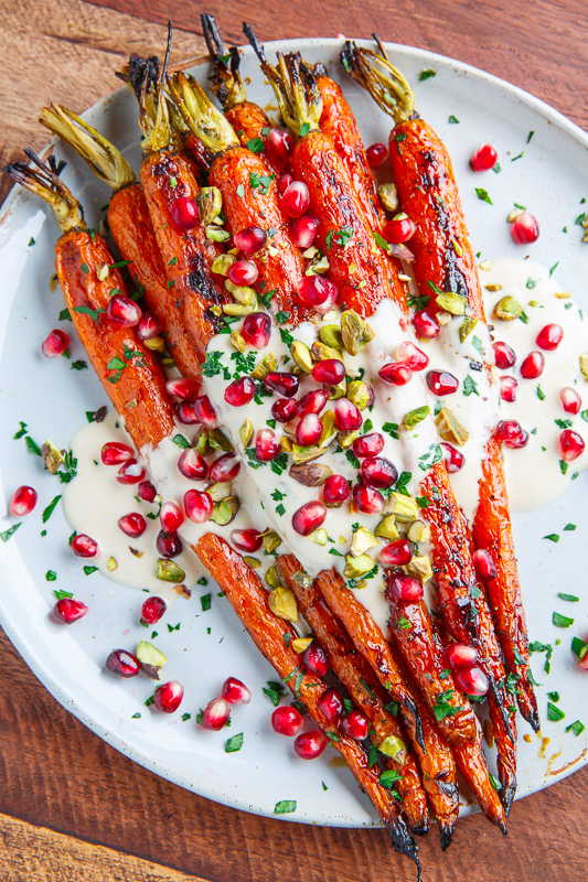 Maple Roasted Carrots in Tahini Sauce with Pomegranate and Pistachios Maple Roasted Carrots in Tahini Sauce with Pomegranate and Pistachios