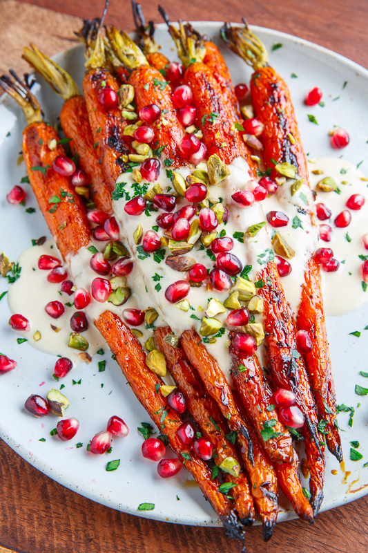Maple Roasted Carrots in Tahini Sauce with Pomegranate and Pistachios Maple Roasted Carrots in Tahini Sauce with Pomegranate and Pistachios
