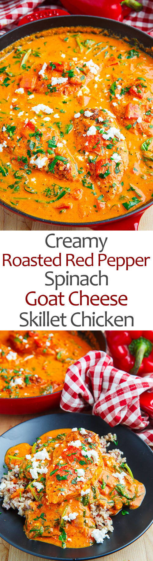 Creamy Roasted Red Pepper and Spinach Goat Cheese Skillet Chicken Creamy Roasted Red Pepper and Spinach Goat Cheese Skillet Chicken
