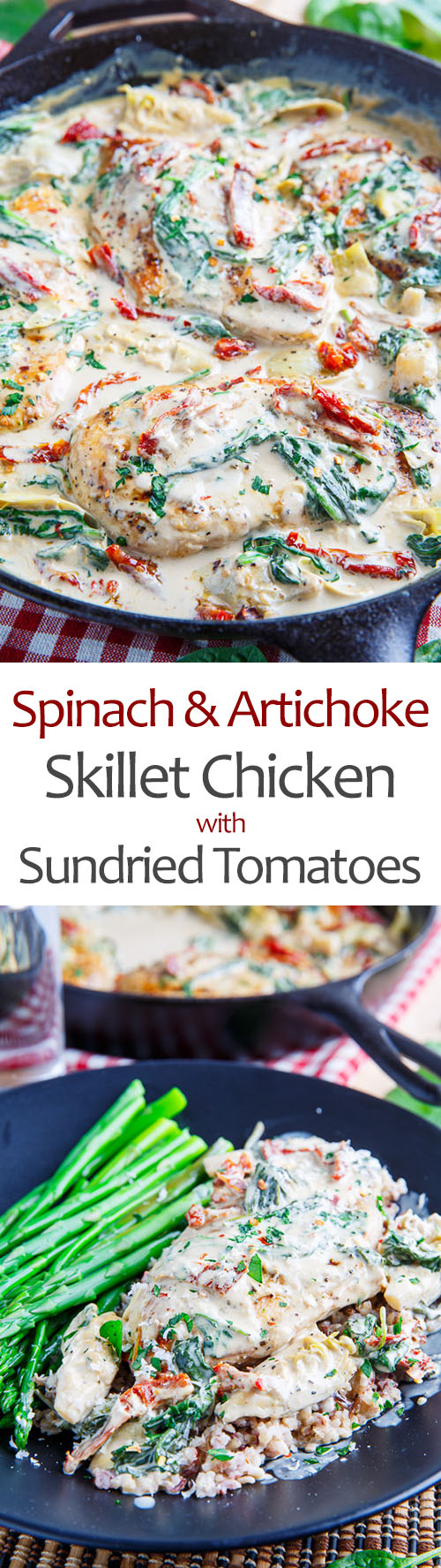 Spinach and Artichoke Skillet Chicken with Sundried Tomatoes Spinach and Artichoke Skillet Chicken with Sundried Tomatoes