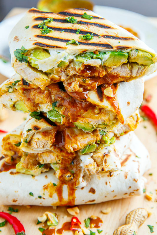 Thai Peanut Chicken Avocado Burritos Thai Peanut Chicken Avocado Burritos