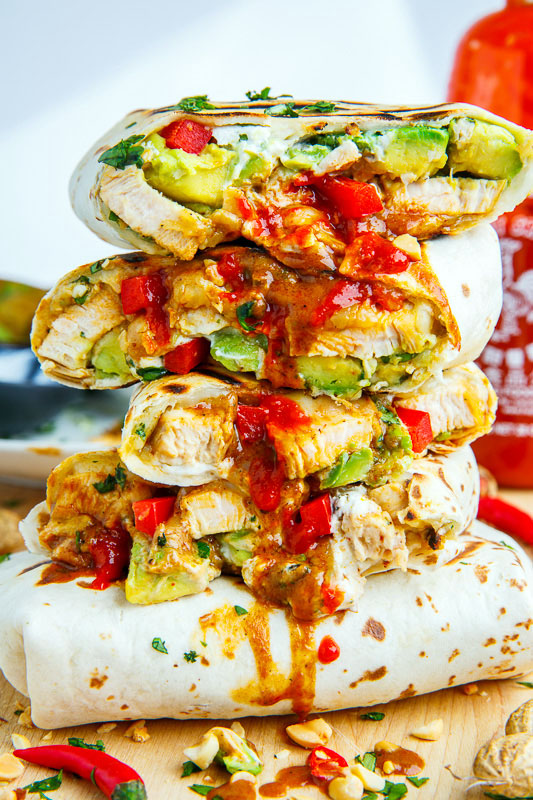 Thai Peanut Chicken Avocado Burritos Thai Peanut Chicken Avocado Burritos