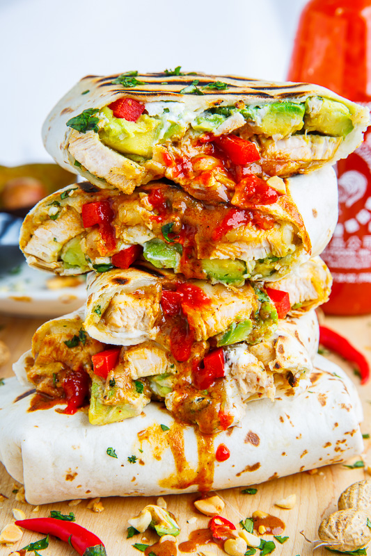 Thai Peanut Chicken Avocado Burritos Thai Peanut Chicken Avocado Burritos