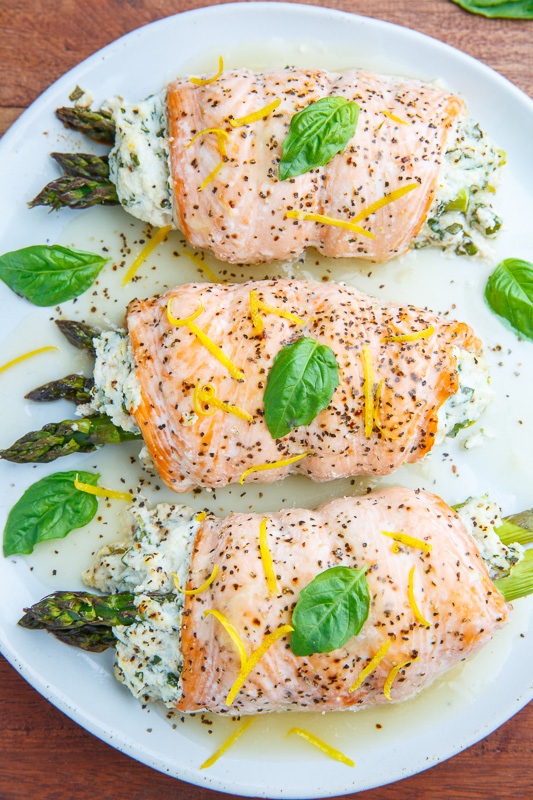 Asparagus and Lemon and Basil Ricotta Stuffed Salmon Rolls with Lemon Sauce Asparagus and Lemon and Basil Ricotta Stuffed Salmon Rolls with Lemon Sauce