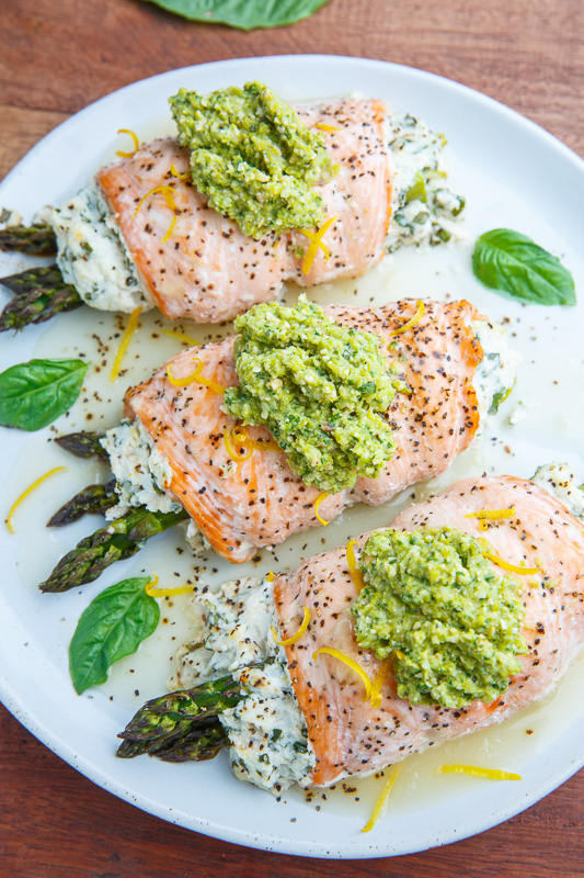 Asparagus and Lemon and Basil Ricotta Stuffed Salmon Rolls with Asparagus Pesto Asparagus and Lemon and Basil Ricotta Stuffed Salmon Rolls with Asparagus Pesto