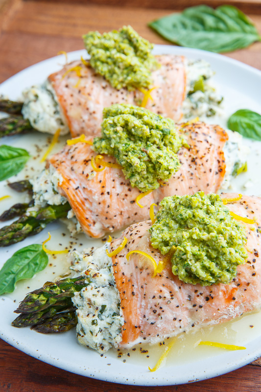 Asparagus and Lemon and Basil Ricotta Stuffed Salmon Rolls with Asparagus Pesto Asparagus and Lemon and Basil Ricotta Stuffed Salmon Rolls with Asparagus Pesto