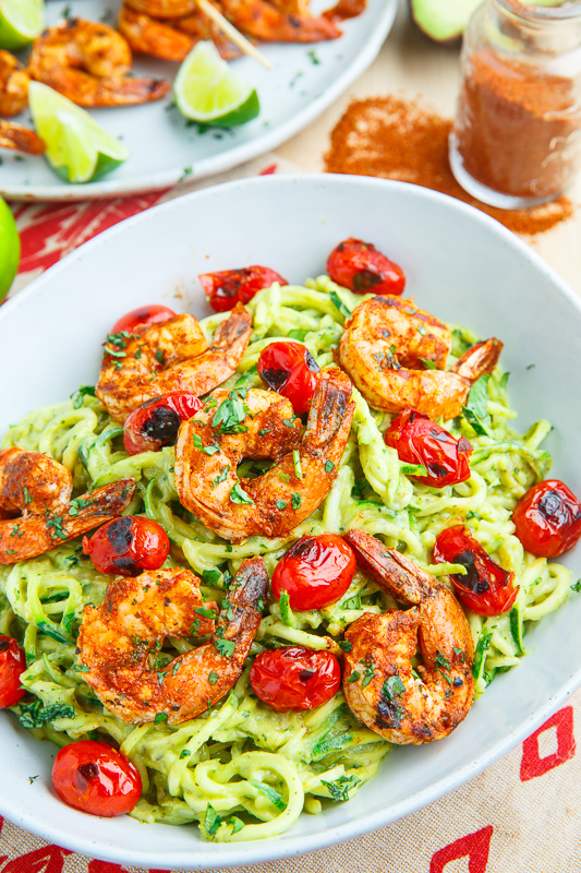 Creamy Avocado Zucchini Noodle Pasta with Taco Lime Grilled Shrimp Creamy Avocado Zucchini Noodle Pasta with Taco Lime Grilled Shrimp