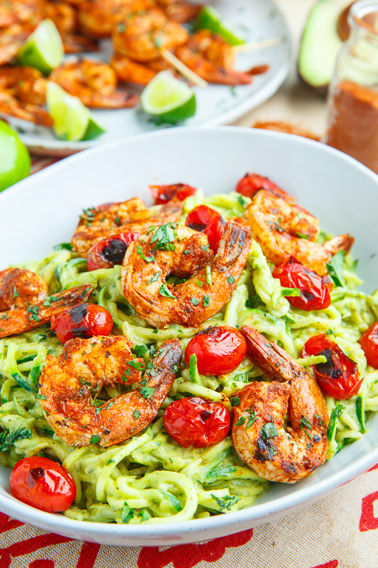 Creamy Avocado Zucchini Noodle Pasta with Taco Lime Grilled Shrimp Creamy Avocado Zucchini Noodle Pasta with Taco Lime Grilled Shrimp
