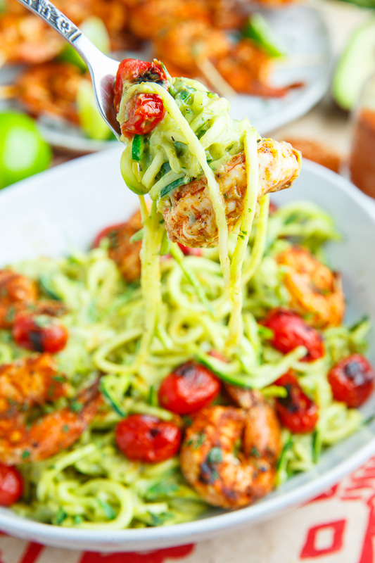 Creamy Avocado Zucchini Noodle Pasta with Taco Lime Grilled Shrimp Creamy Avocado Zucchini Noodle Pasta with Taco Lime Grilled Shrimp