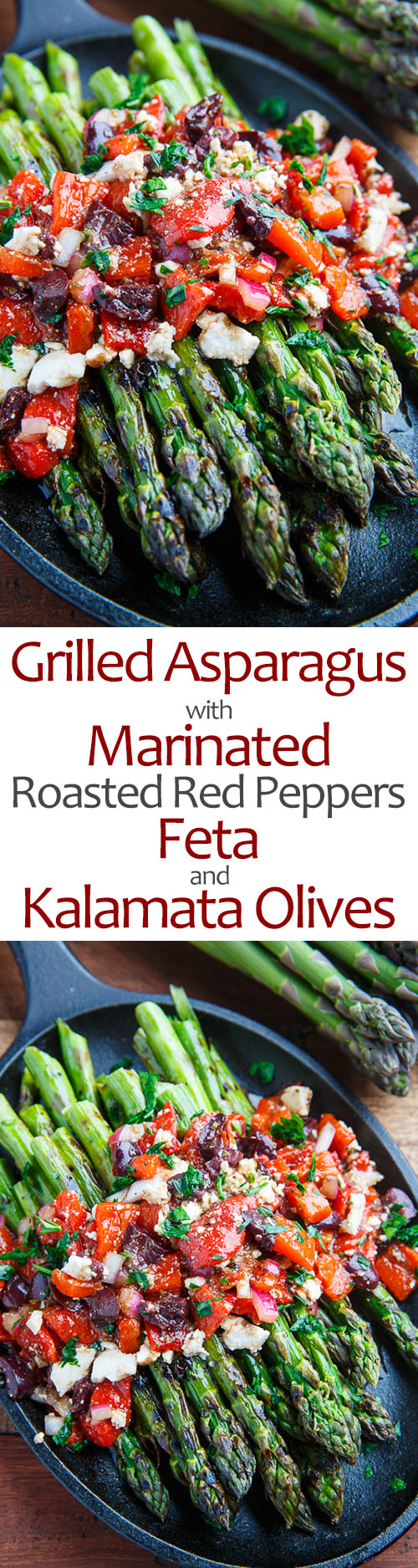Grilled Asparagus with Marinated Roasted Red Peppers, Feta and Kalamata Olives Grilled Asparagus with Marinated Roasted Red Peppers, Feta and Kalamata Olives