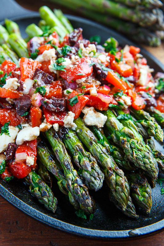 Grilled Asparagus with Marinated Roasted Red Peppers, Feta and Kalamata Olives Grilled Asparagus with Marinated Roasted Red Peppers, Feta and Kalamata Olives