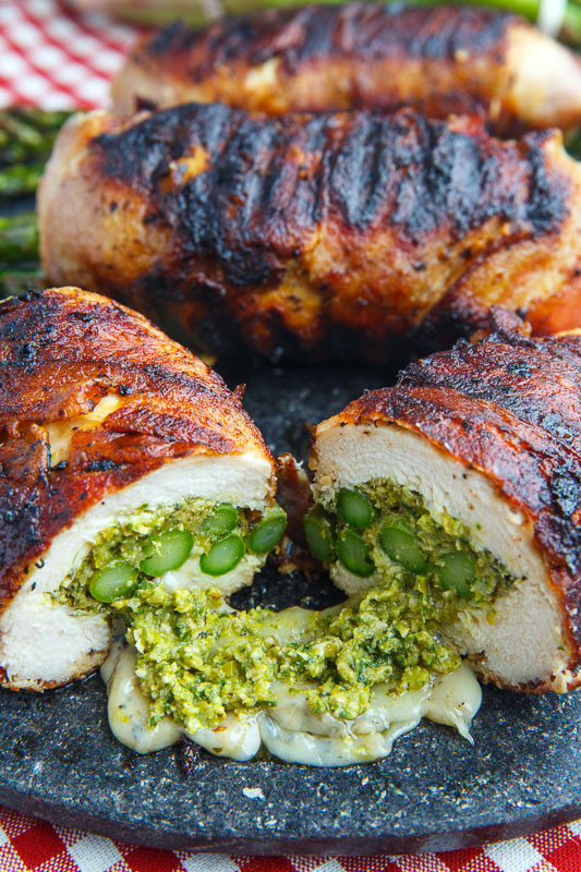 Bacon Wrapped Asparagus, Asparagus and Pistachio Pesto and Mozzarella Stuffed Chicken Bacon Wrapped Asparagus, Asparagus and Pistachio Pesto and Mozzarella Stuffed Chicken