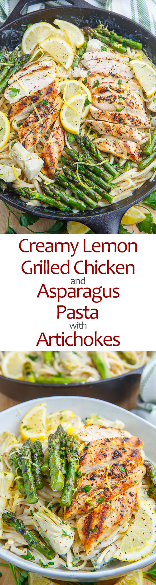 Creamy Lemon Grilled Chicken, Asparagus and Artichoke Pasta Creamy Lemon Grilled Chicken, Asparagus and Artichoke Pasta
